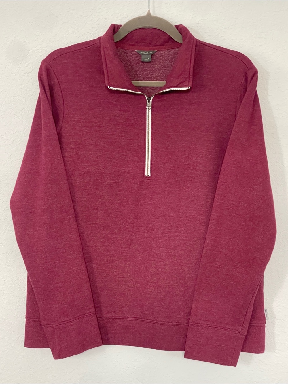 Eddie Bauer Women's M Camp Fleece Quarter Zip Pullover Pink Heather